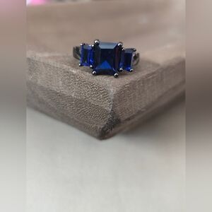 Gothic Sapphire-Style Three Stone Ring | Emerald Cut Statement
